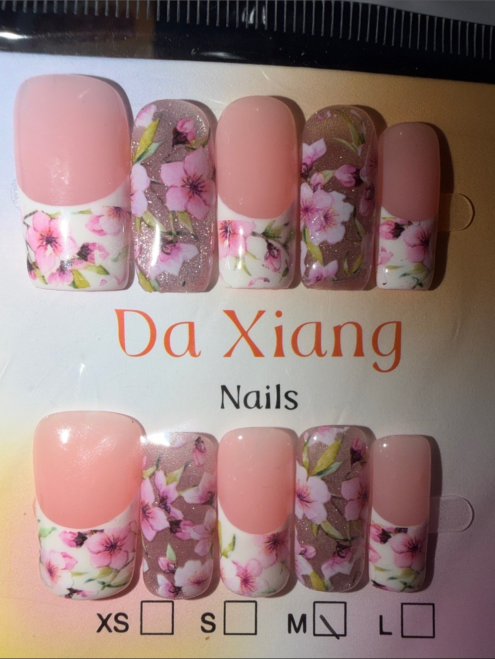 Pink Floral Press-On Nails - Cherry Blossom Design